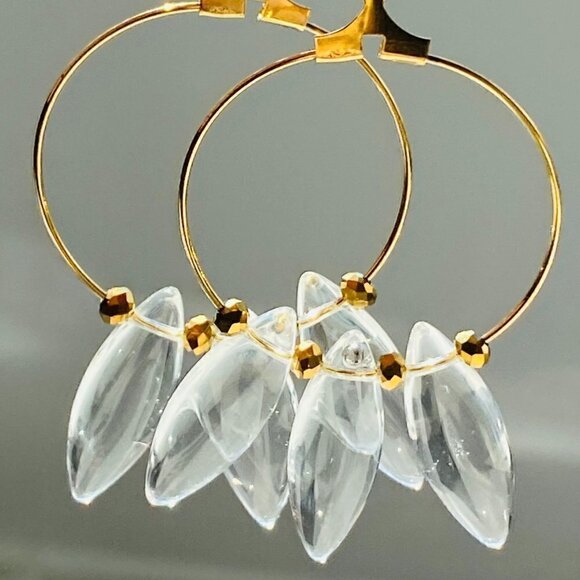 Pressed Glass & Czech Rondelles on Gold Hoop Earrings - Picture 2 of 9